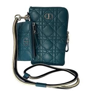 Dior Caro Multifunction Pouch in Teal Cannage Calfskin Cell phone Pouch Wallet